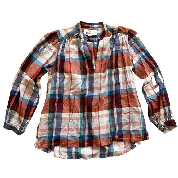 Trovata Tops - TROVATA CALIFORNIA BIRDS OF PARADIS LIGHTWEIGHT PLAID TOP MODERN CHIC CLASSIC